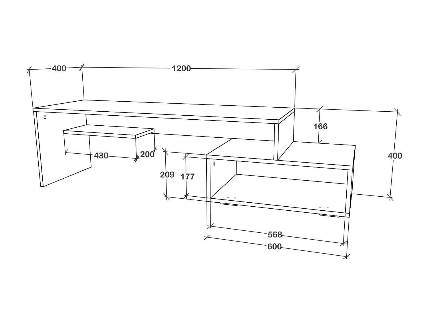 Meuble TV haaus Deli, Anthracite/Blanc, 120 x 40 x 40 cm
