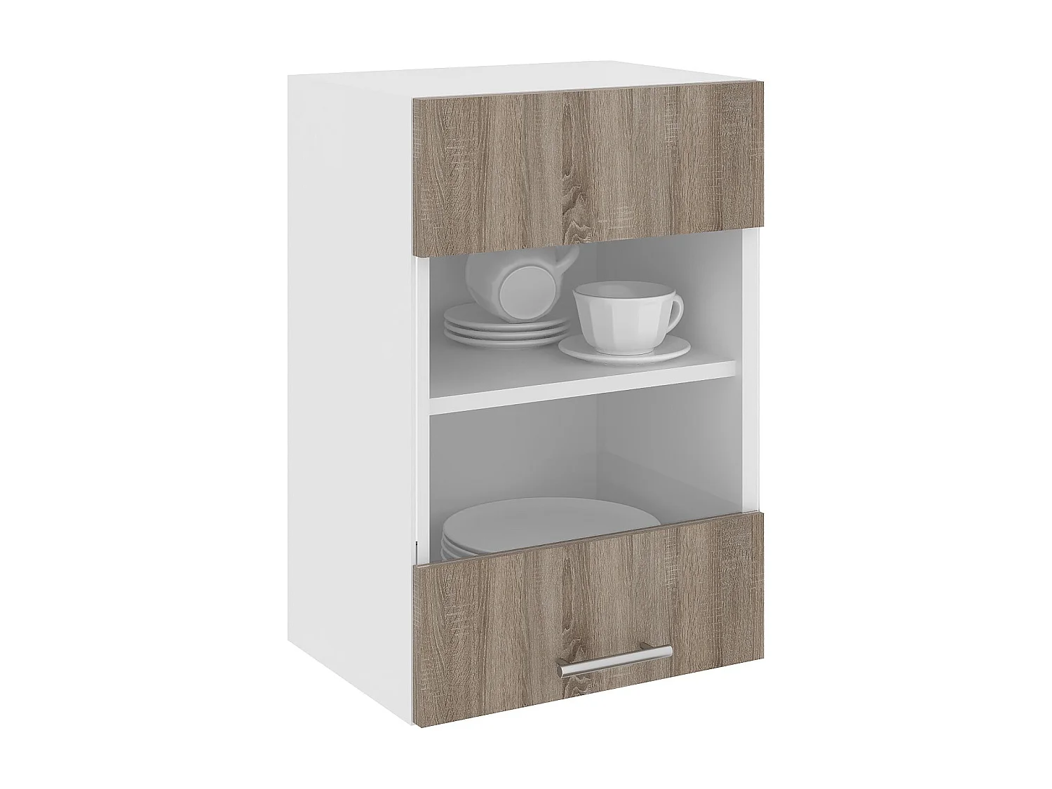 Bovenkast Karo, 1 Deur, met glas, Donker Sonoma eiken/Wit, 40 x 30 x 60 cm