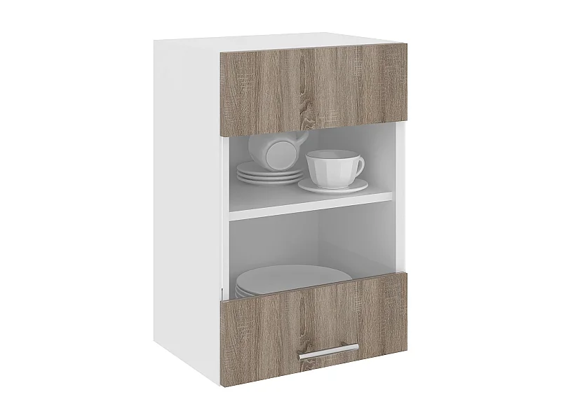 Bovenkast Karo, 1 Deur, met glas, Donker Sonoma eiken/Wit, 40 x 30 x 60 cm