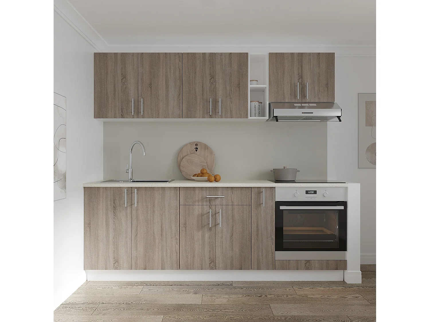 Base haaus Karo, 1 cassetto, 2 ante, Rovere Sonoma scuro/Bianco, 60 x 50 x 80 cm