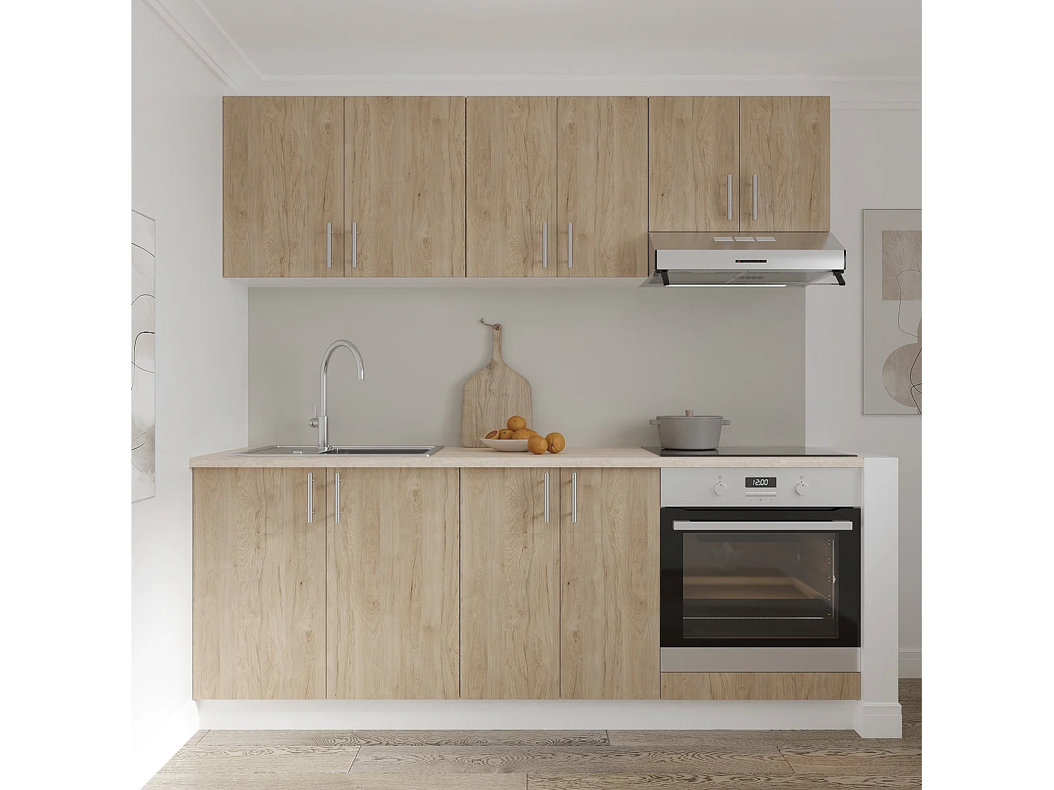 Meuble pour four haaus Karo, Bois Naturel/Blanc, 60 x 50 x 80 cm