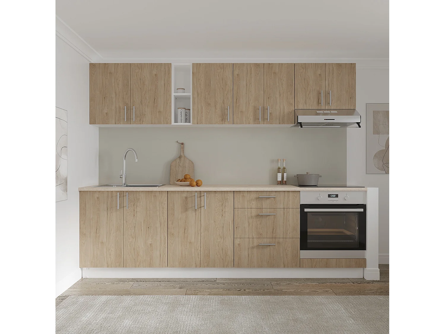 Meuble pour four haaus Karo, Bois Naturel/Blanc, 60 x 50 x 80 cm