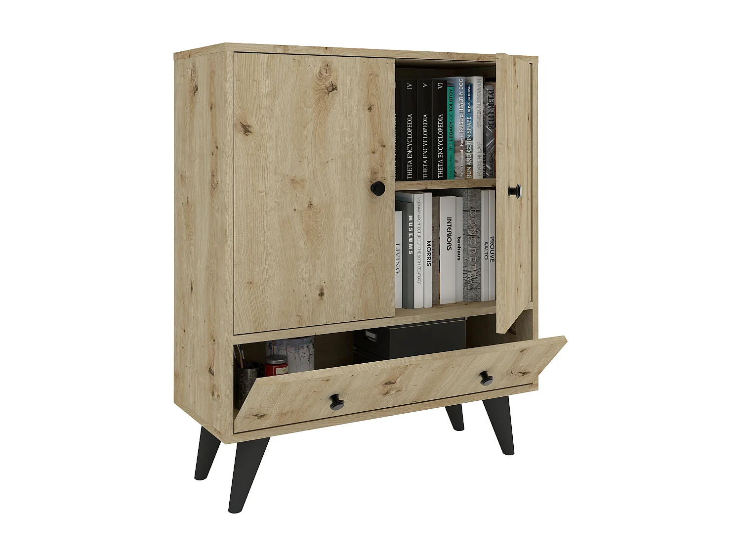 Meuble TV haaus Malta, 3 portes, Chêne artisan, 75 x 30 x 90 cm