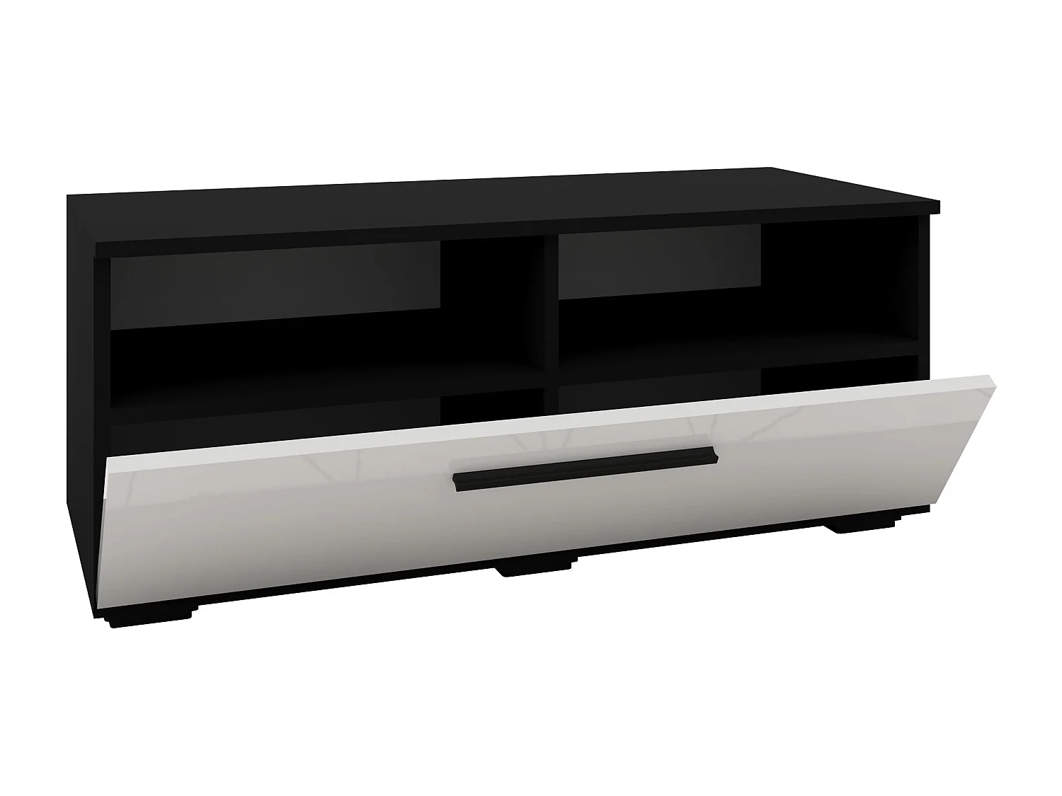 Porta TV haaus Kos, 1 Anta, 2 Ripiani, Nero/Blanc Brillant, MDF, 95 x 40 x 39 cm