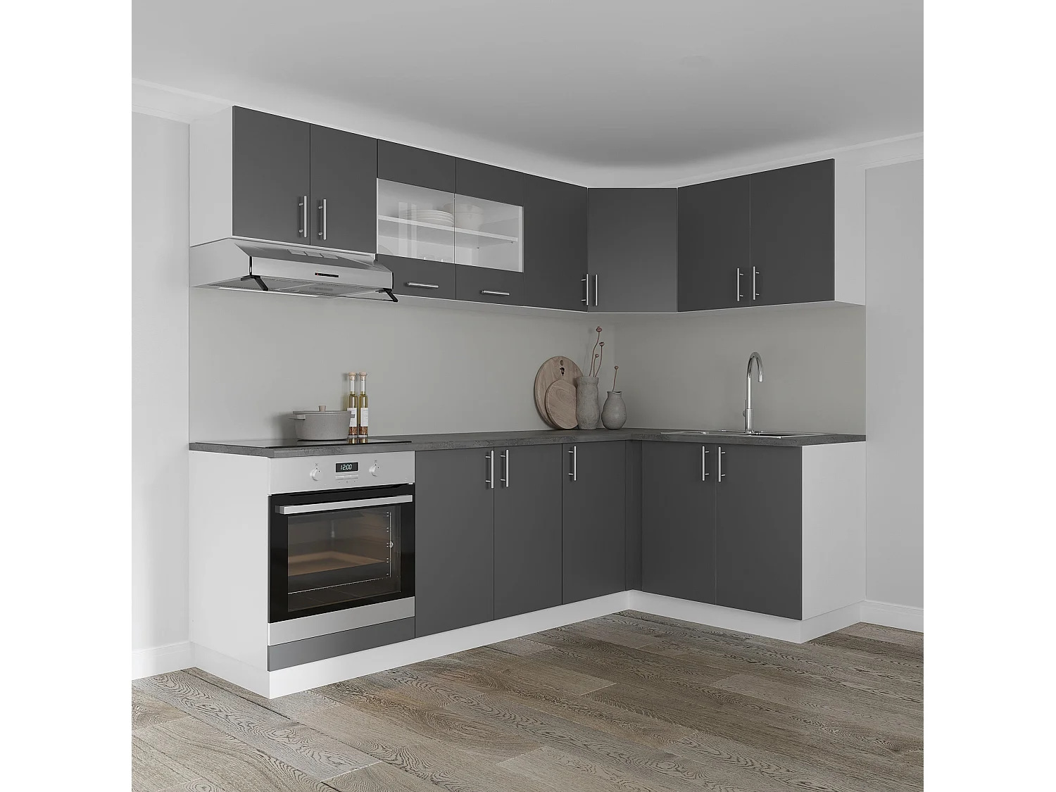 Meuble haut d'angle haaus Karo, Anthracite/Blanc, 60 x 60 x 60 cm