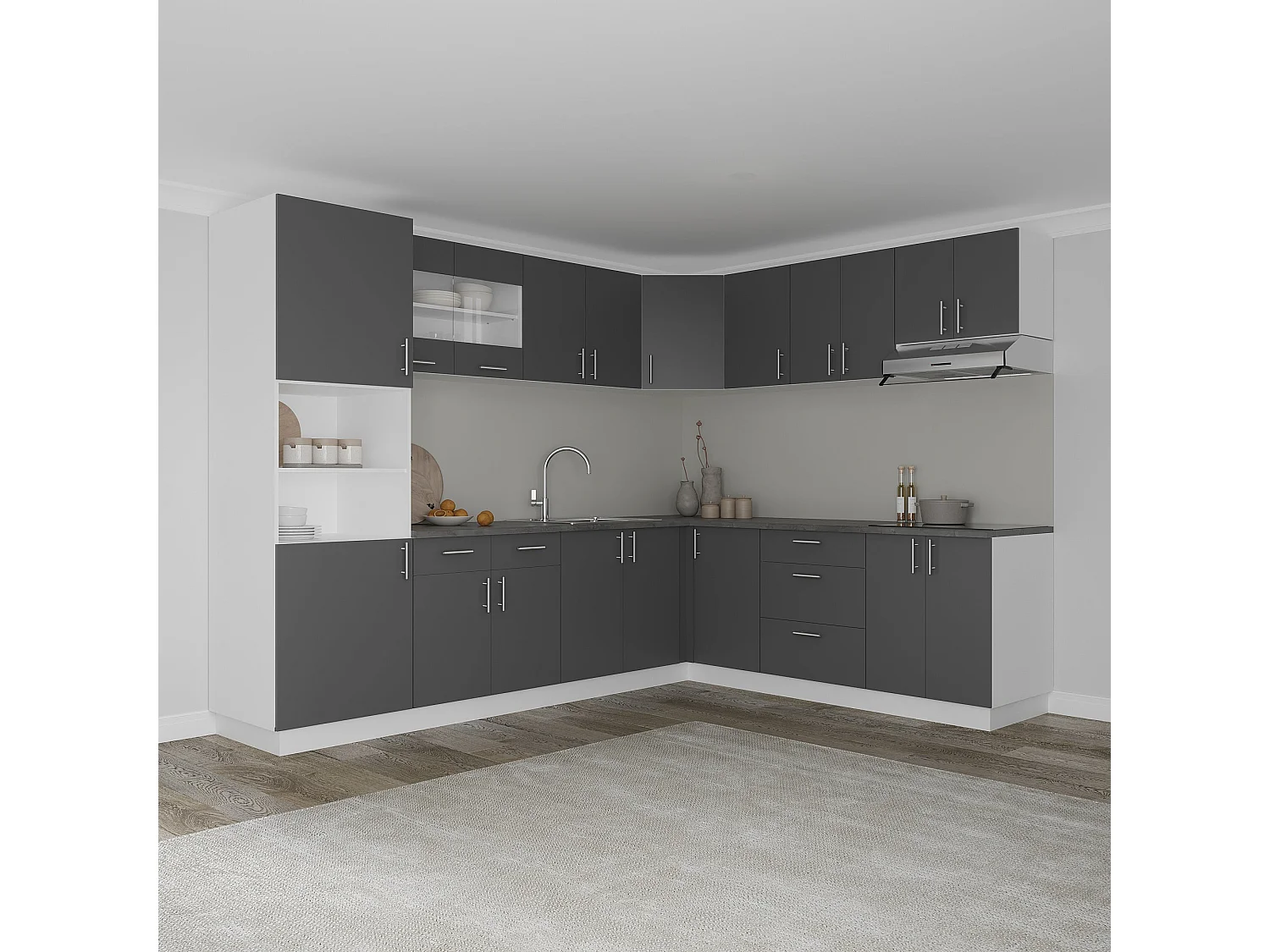 Meuble haut d'angle haaus Karo, Anthracite/Blanc, 60 x 60 x 60 cm
