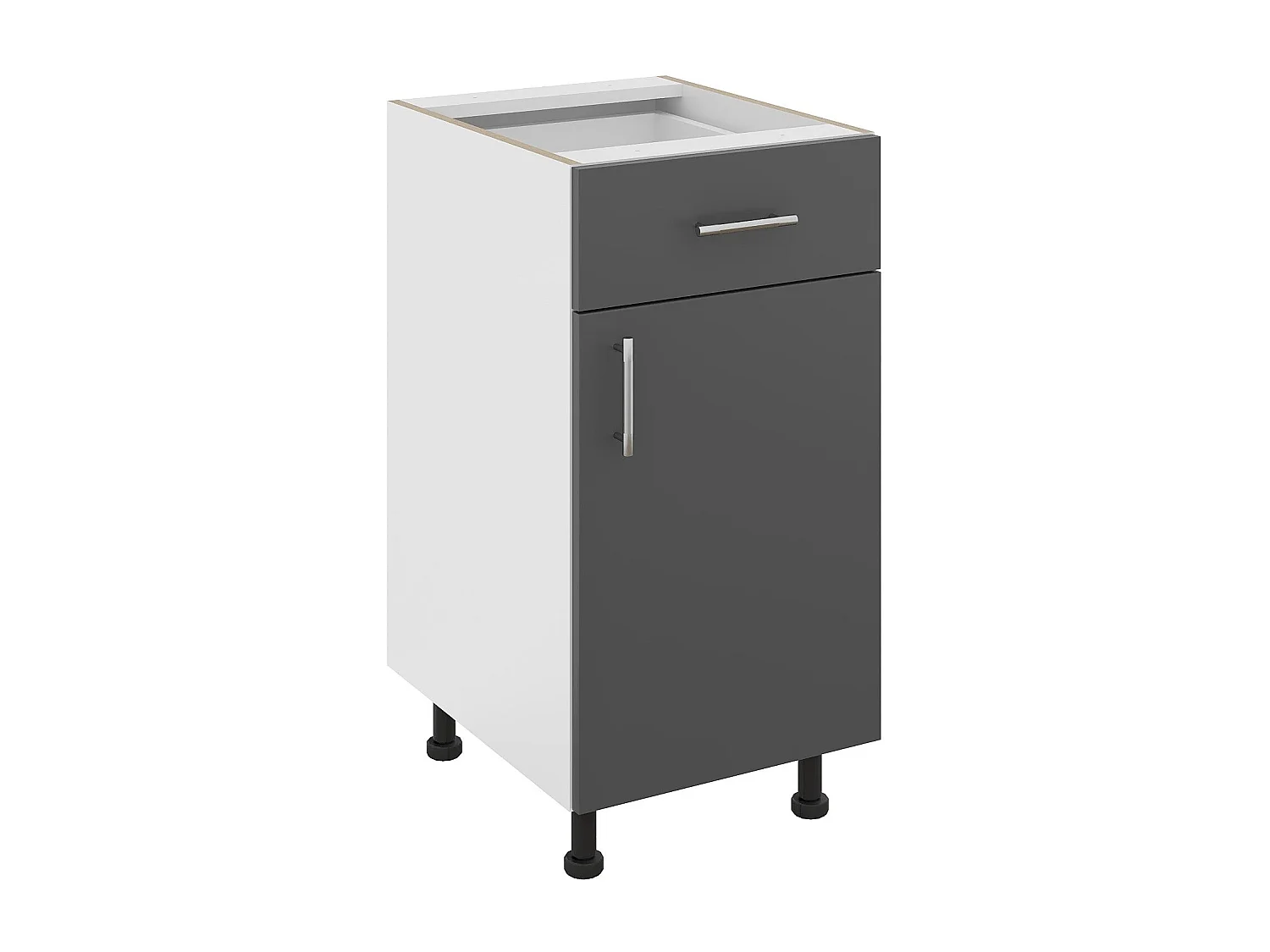Meuble bas haaus Karo, 1 tiroir, 1 porte, Anthracite/Blanc, 40 x 50 x 80 cm
