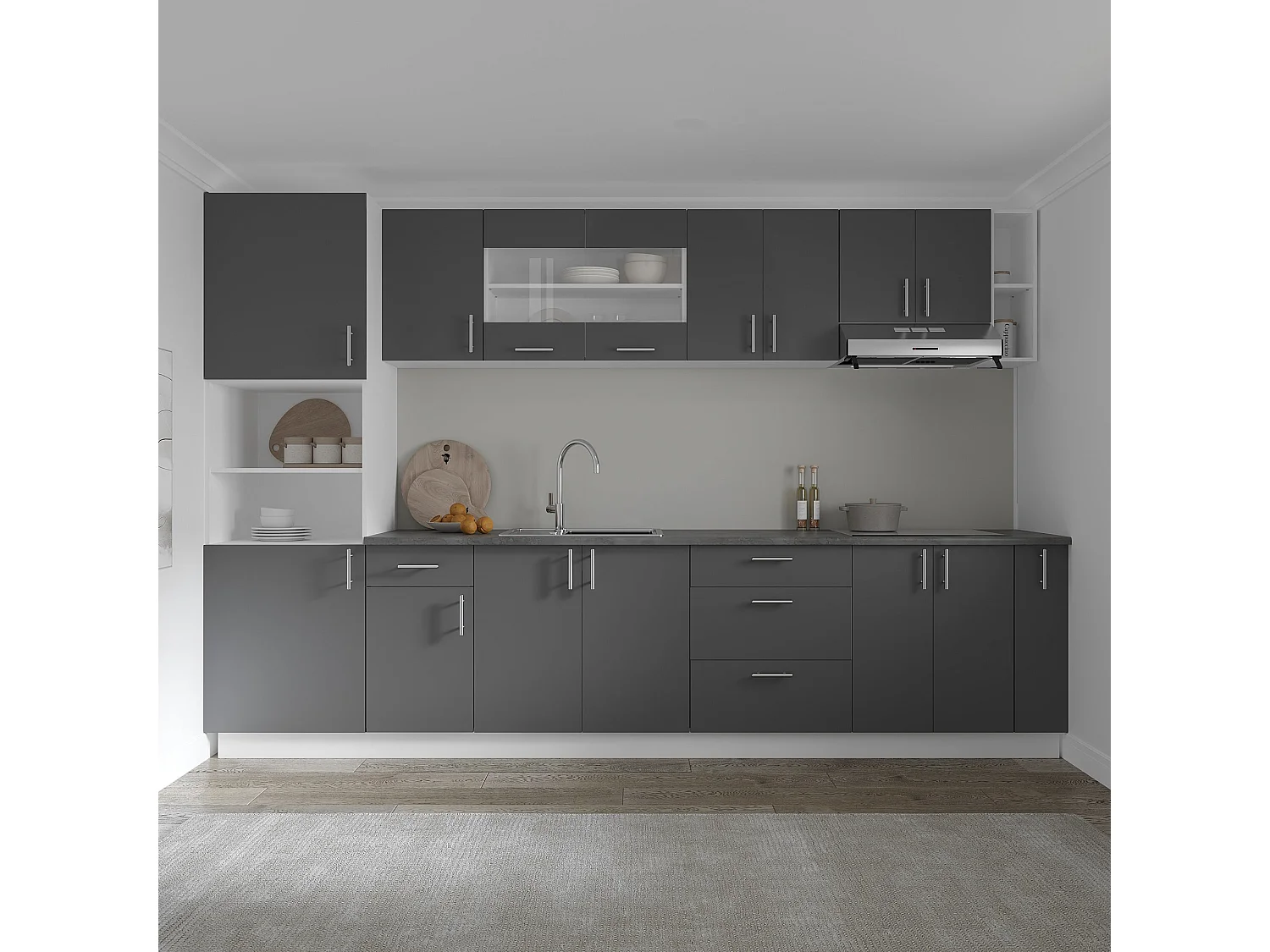 Meuble bas haaus Karo, 1 tiroir, 1 porte, Anthracite/Blanc, 40 x 50 x 80 cm