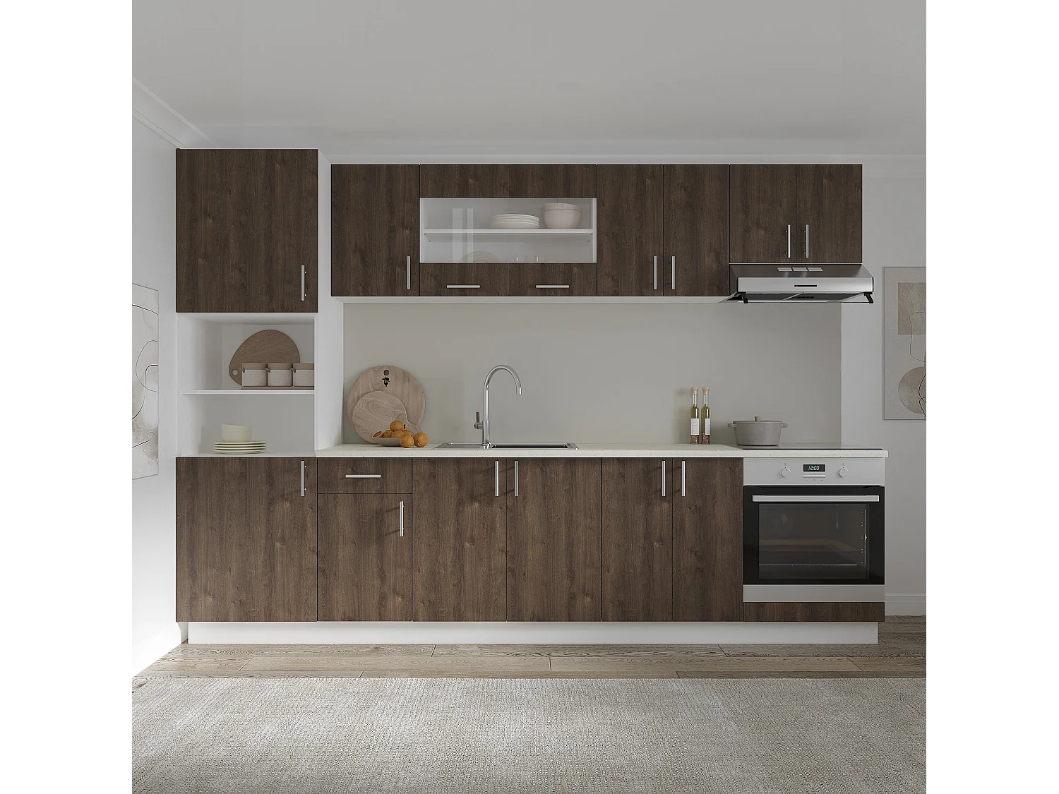 Mueble columna haaus Karo, 2 puertas, con espacio para horno, Roble Bronce/Blanco, 60 x 57 x 210 cm