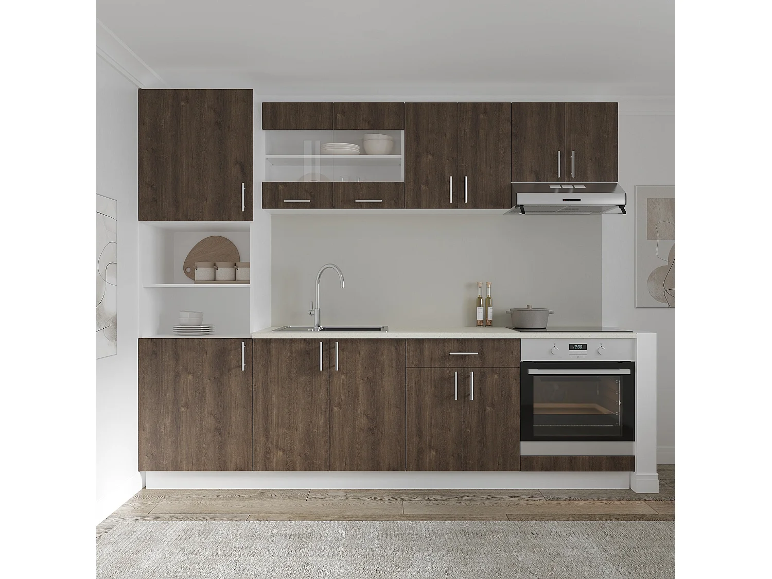 Móvel coluna haaus Karo, 2 portas, com espaço para forno, Carvalho Bronze/Branco, 60 x 57 x 210 cm