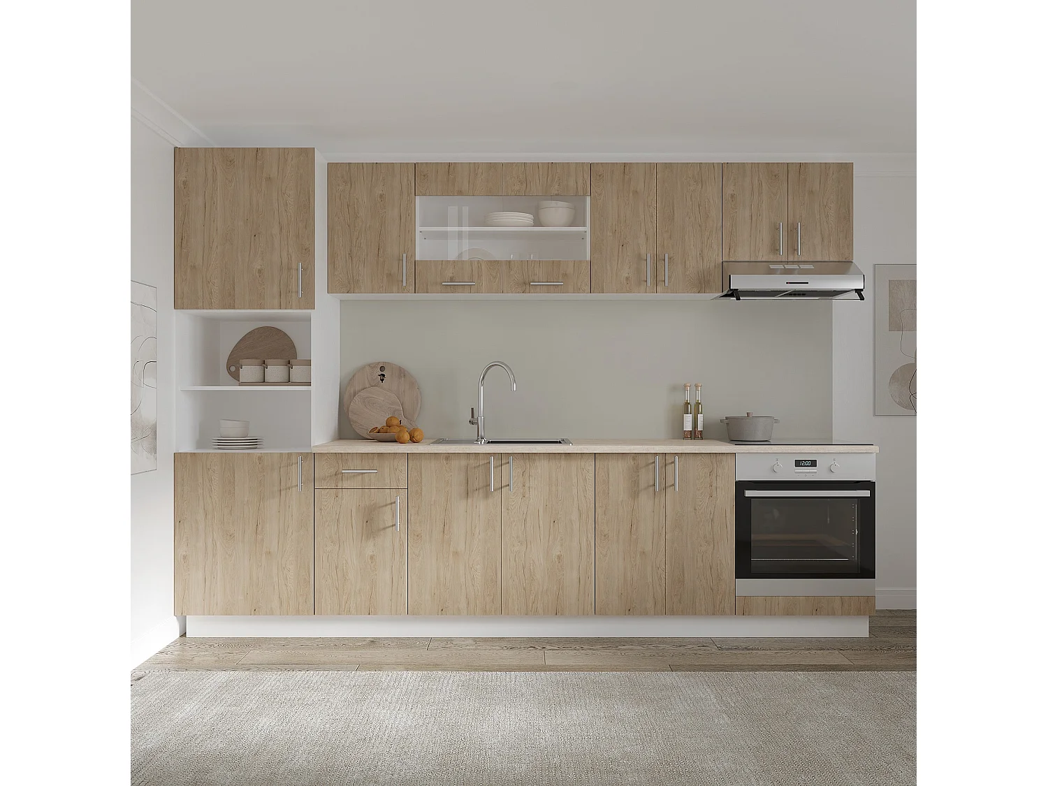 Mobile colonna haaus Karo, 2 ante, con spazio forno, Legno Naturale/Bianco, 60 x 57 x 210 cm