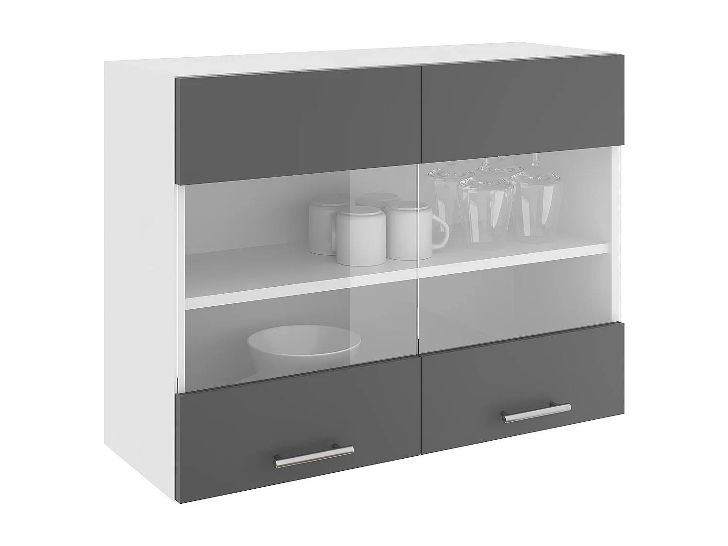 Oberschrank Karo, 2 Türen, mit Glas, Anthrazit/Weiß, 80 x 30 x 60 cm