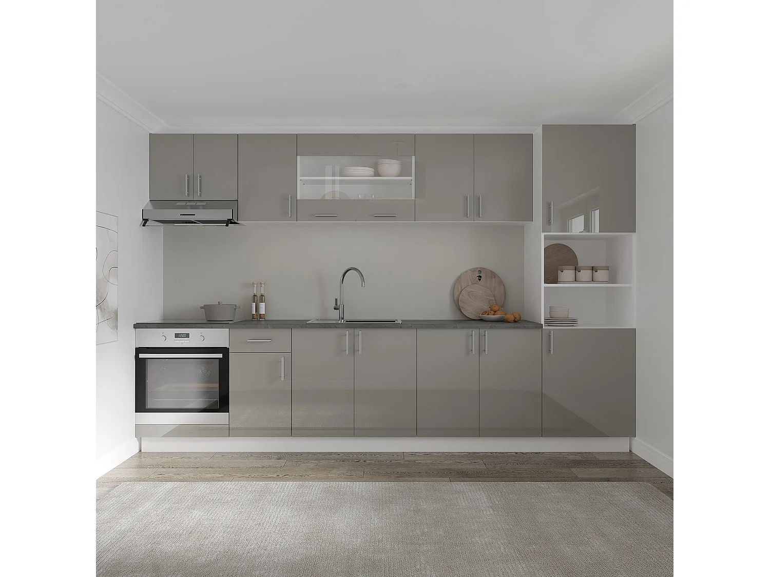 Pensile haaus Karo, 2 ante in vetro, Grigio Lucido/Bianco, MDF, 80 x 30 x 60 cm