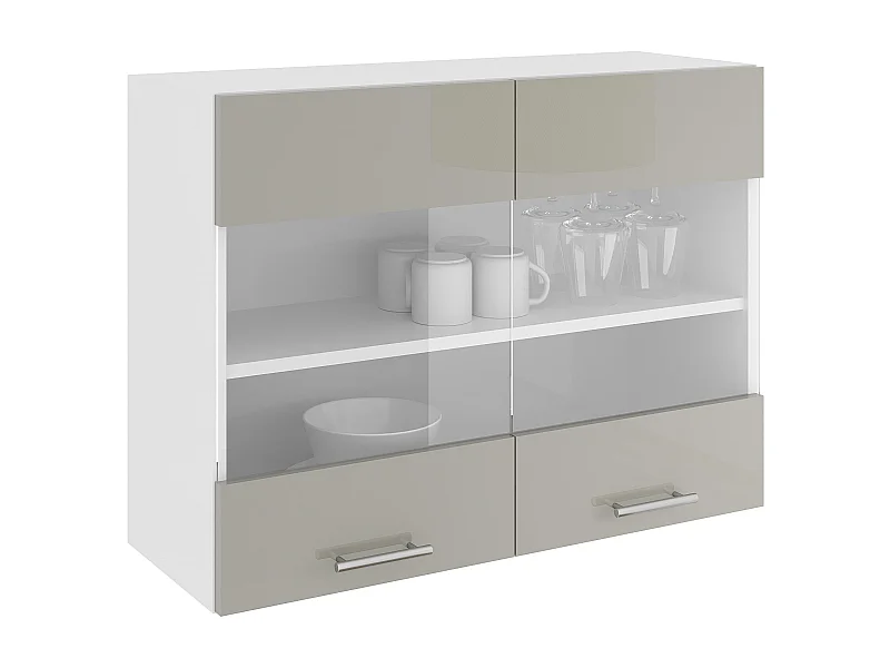 Pensile haaus Karo, 2 ante in vetro, Grigio Lucido/Bianco, MDF, 80 x 30 x 60 cm