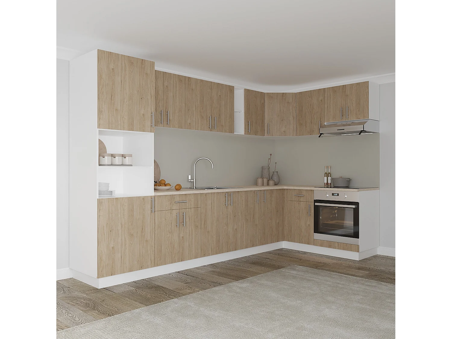 Mueble esquinero Karo haaus, Madera natural/Blanco, 60 x 60 x 60 cm