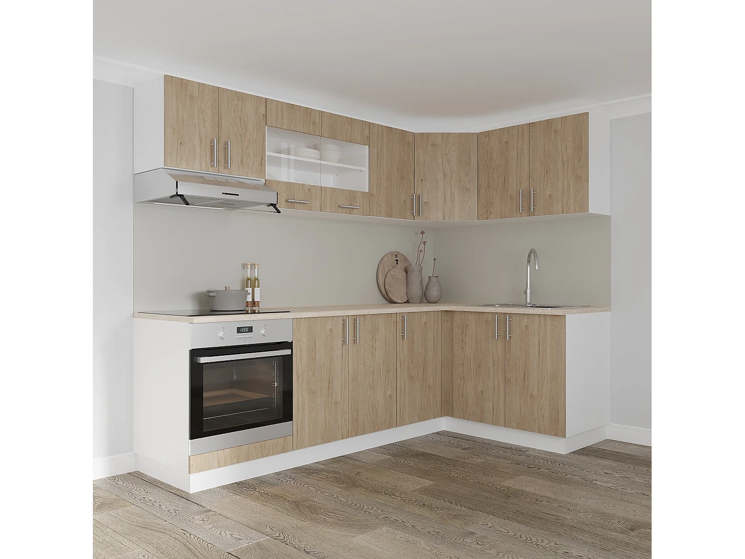 Eck-Oberschrank Karo, Naturholz/Weiß, 60 x 60 x 60 cm