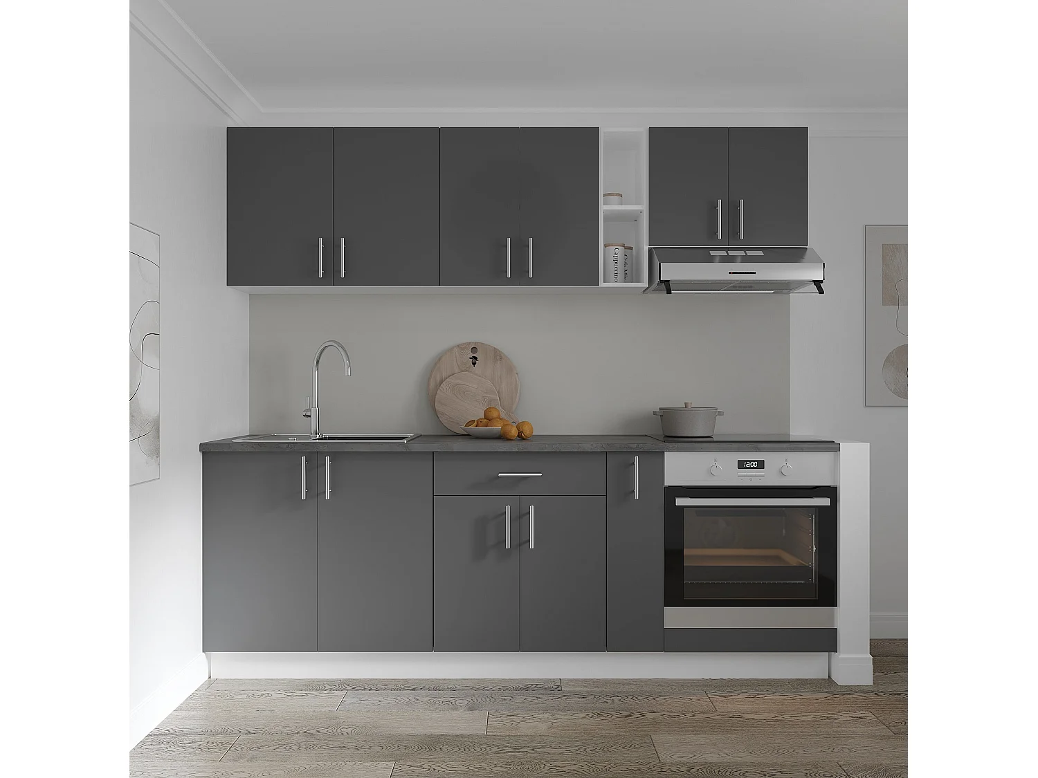 Meuble bas haaus Karo, 1 tiroir, 2 portes, Anthracite/Blanc, 60 x 50 x 80 cm