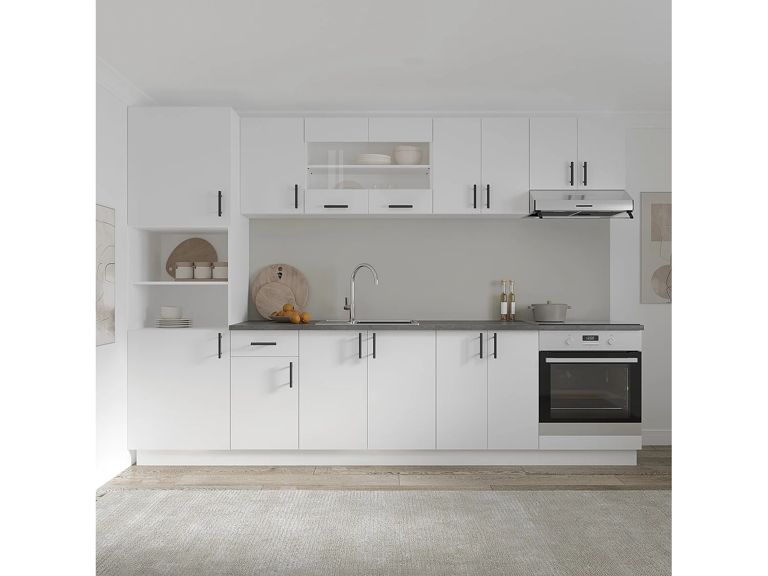 Mobile colonna haaus Karo, 2 ante, con spazio forno, Bianco, 60 x 57 x 210 cm