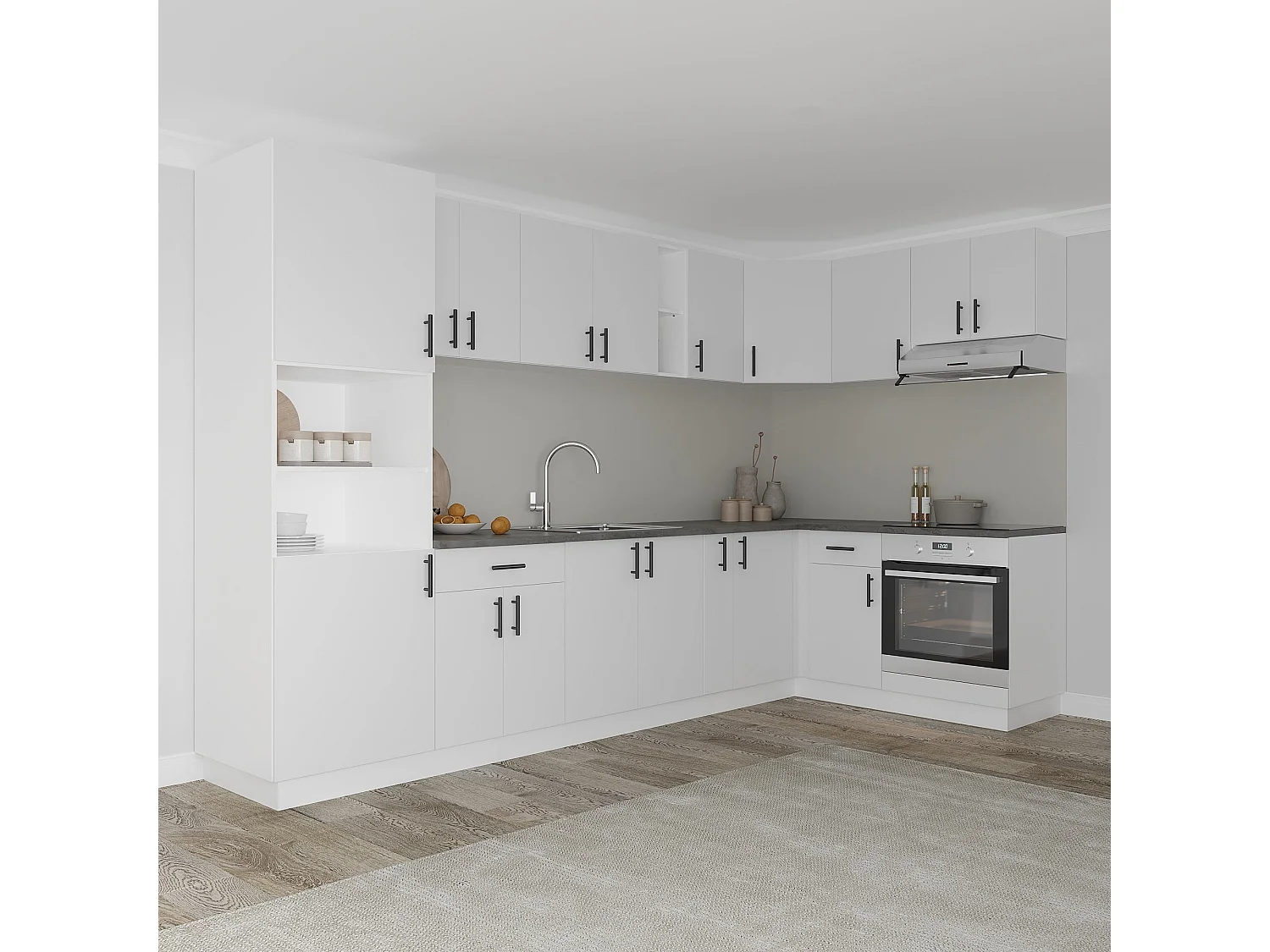 Mobile colonna haaus Karo, 2 ante, con spazio forno, Bianco, 60 x 57 x 210 cm