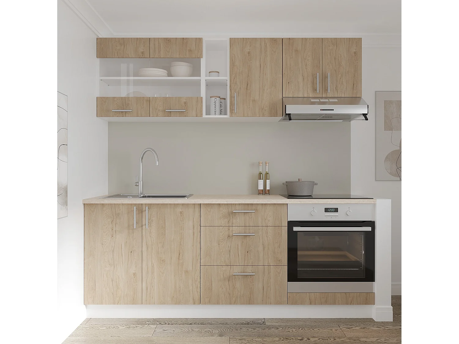 Mueble alto haaus Karo, 1 puerta, Madera natural/Blanco, 40 x 30 x 60 cm