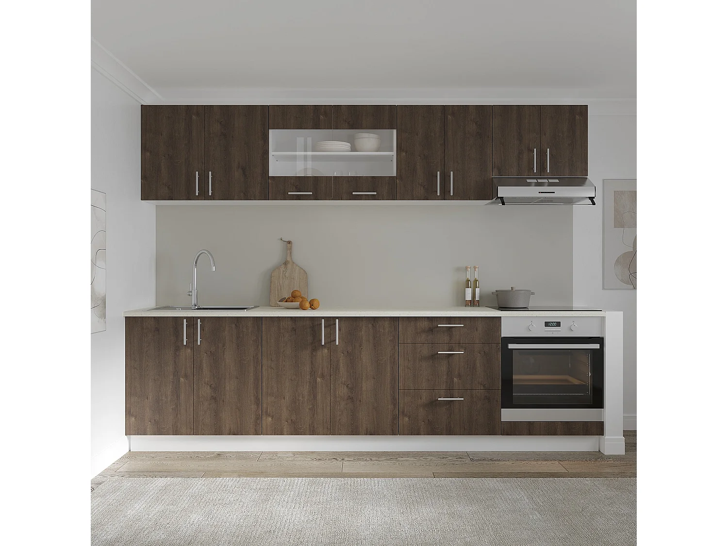 Bovenkast Karo, 2 Deuren, met glas, Brons eiken/Wit, 80 x 30 x 60 cm