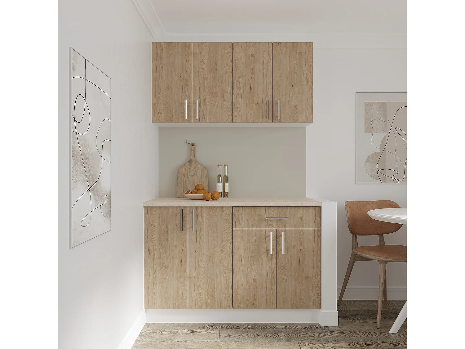 Meuble bas haaus Karo, 1 tiroir, 2 portes, Bois Naturel/Blanc, 60 x 50 x 80 cm
