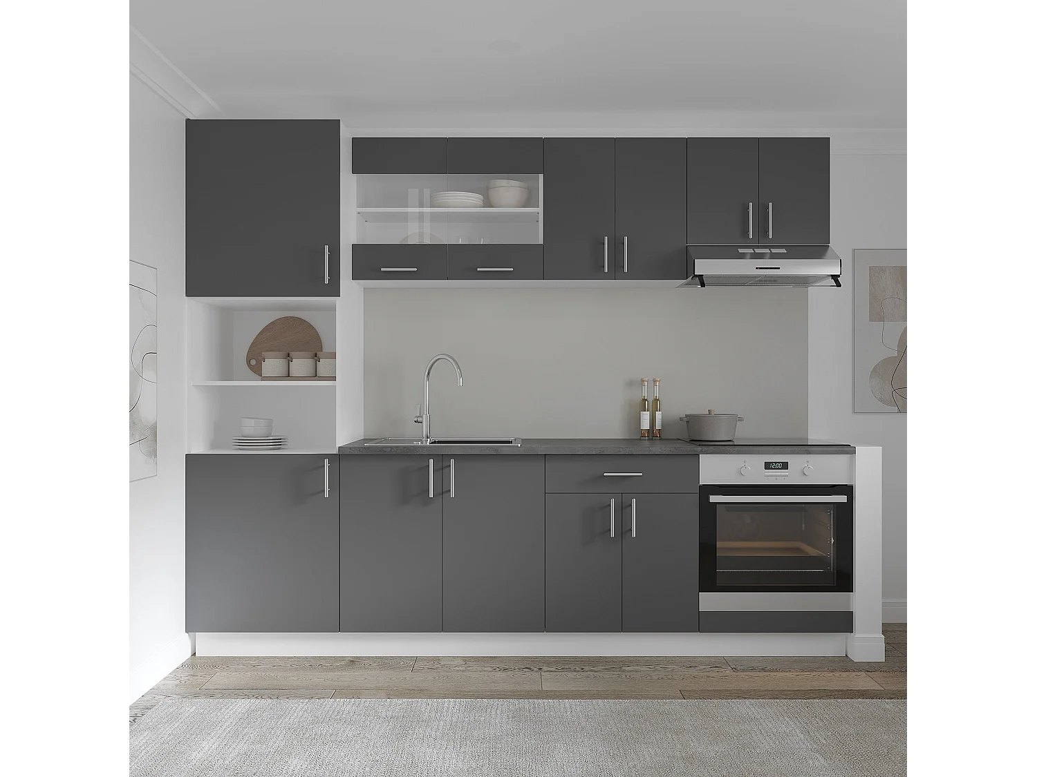 Meuble colonne haaus Karo, 2 portes, avec espace four, Anthracite/Blanc, 60 x 57 x 210 cm