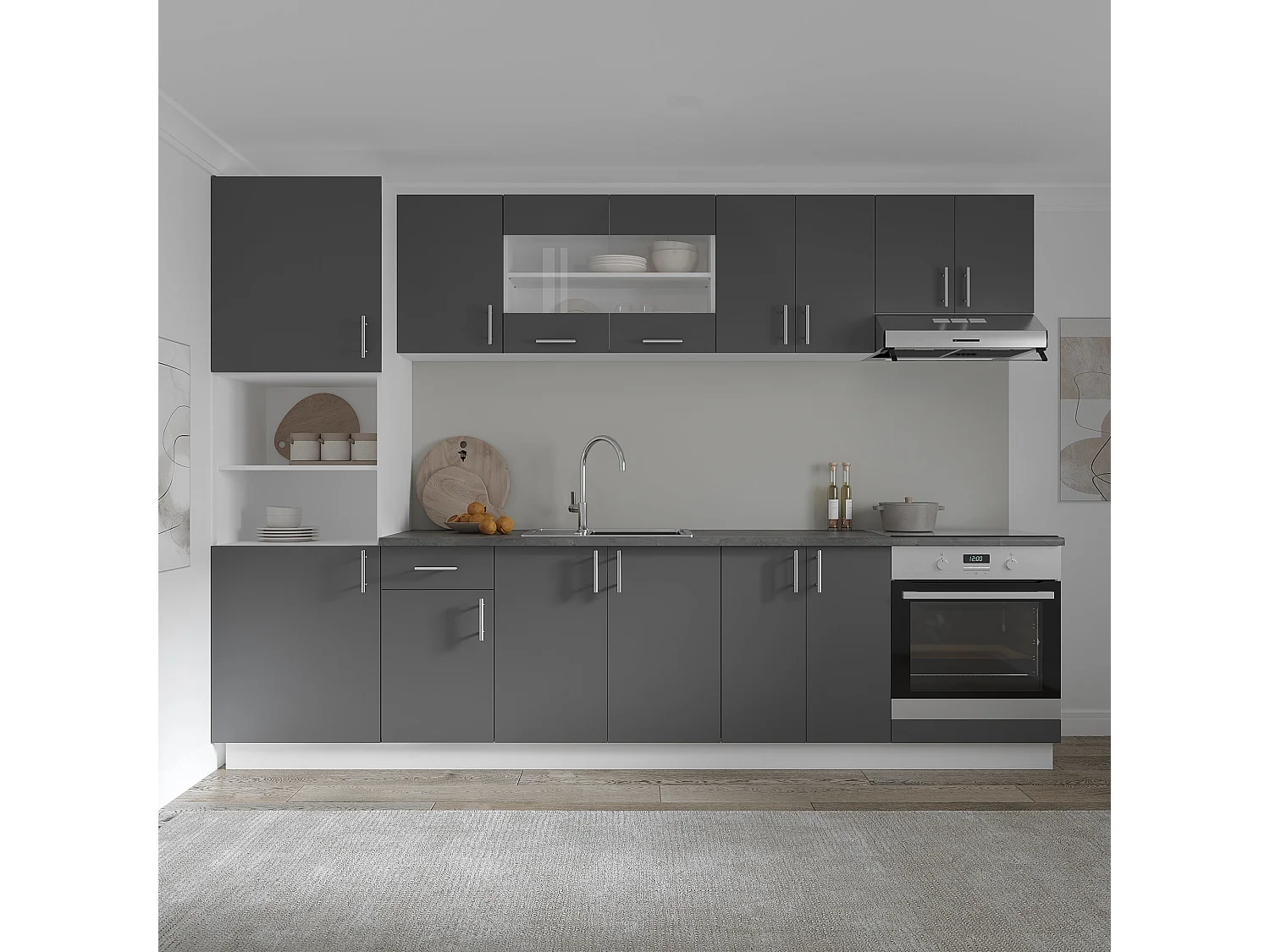 Meuble colonne haaus Karo, 2 portes, avec espace four, Anthracite/Blanc, 60 x 57 x 210 cm