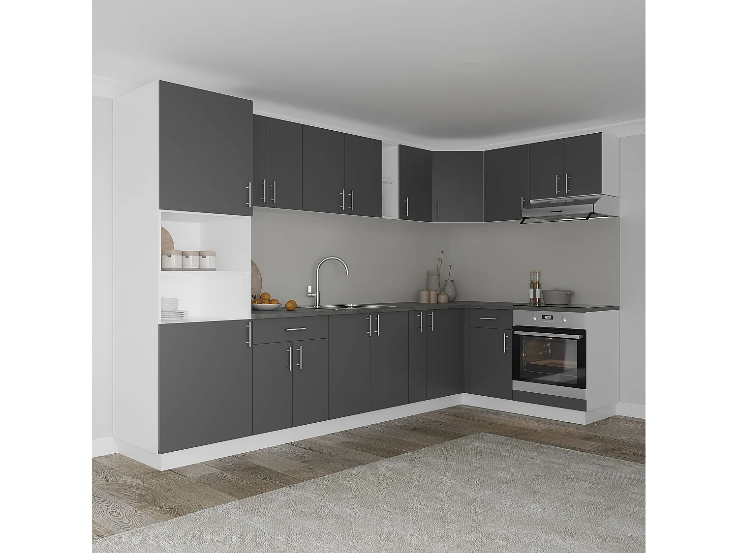 Meuble colonne haaus Karo, 2 portes, avec espace four, Anthracite/Blanc, 60 x 57 x 210 cm