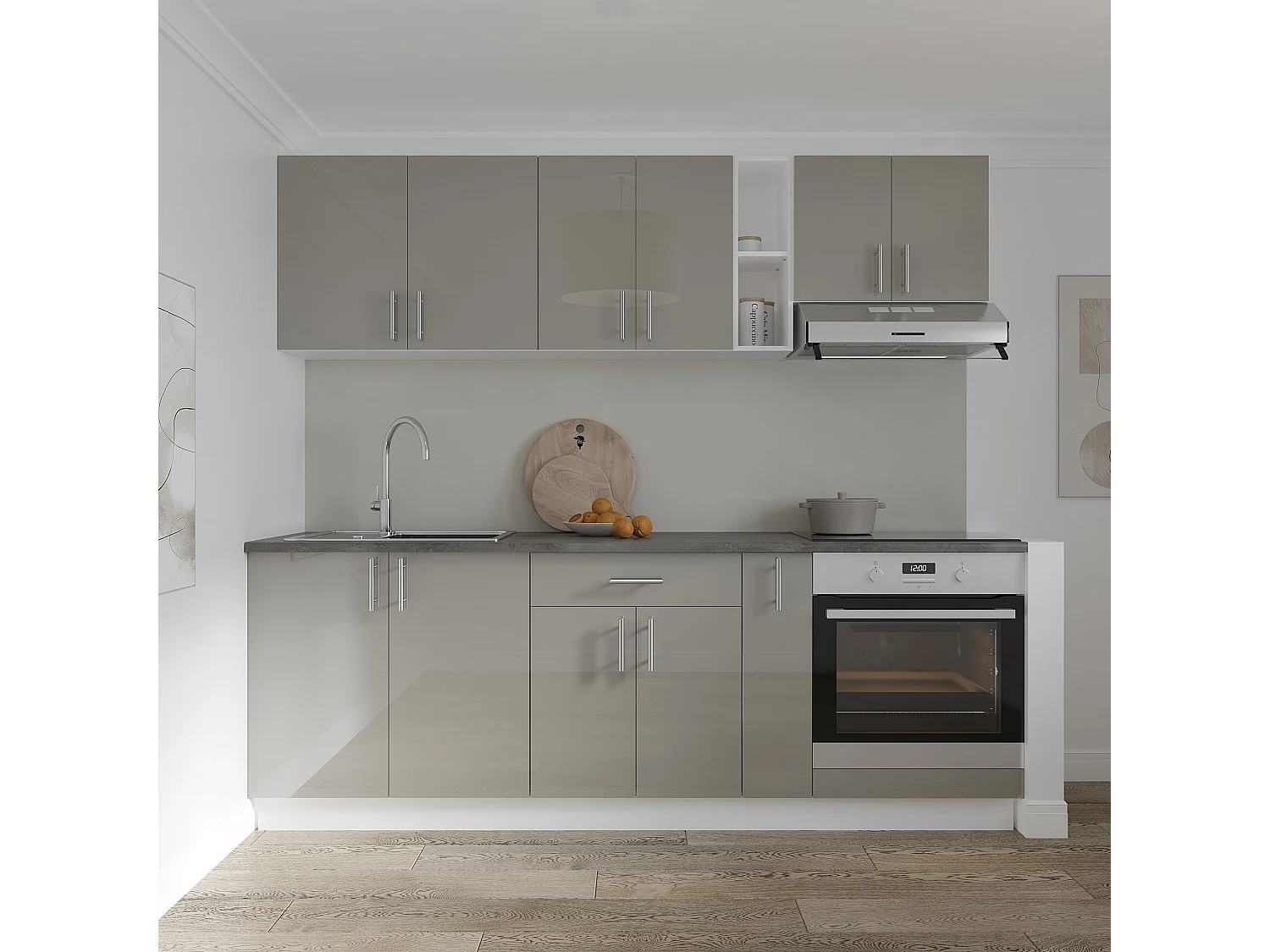 Base haaus Karo, 1 cassetto, 2 ante, Grigio Lucido/Bianco, MDF, 60 x 50 x 80 cm