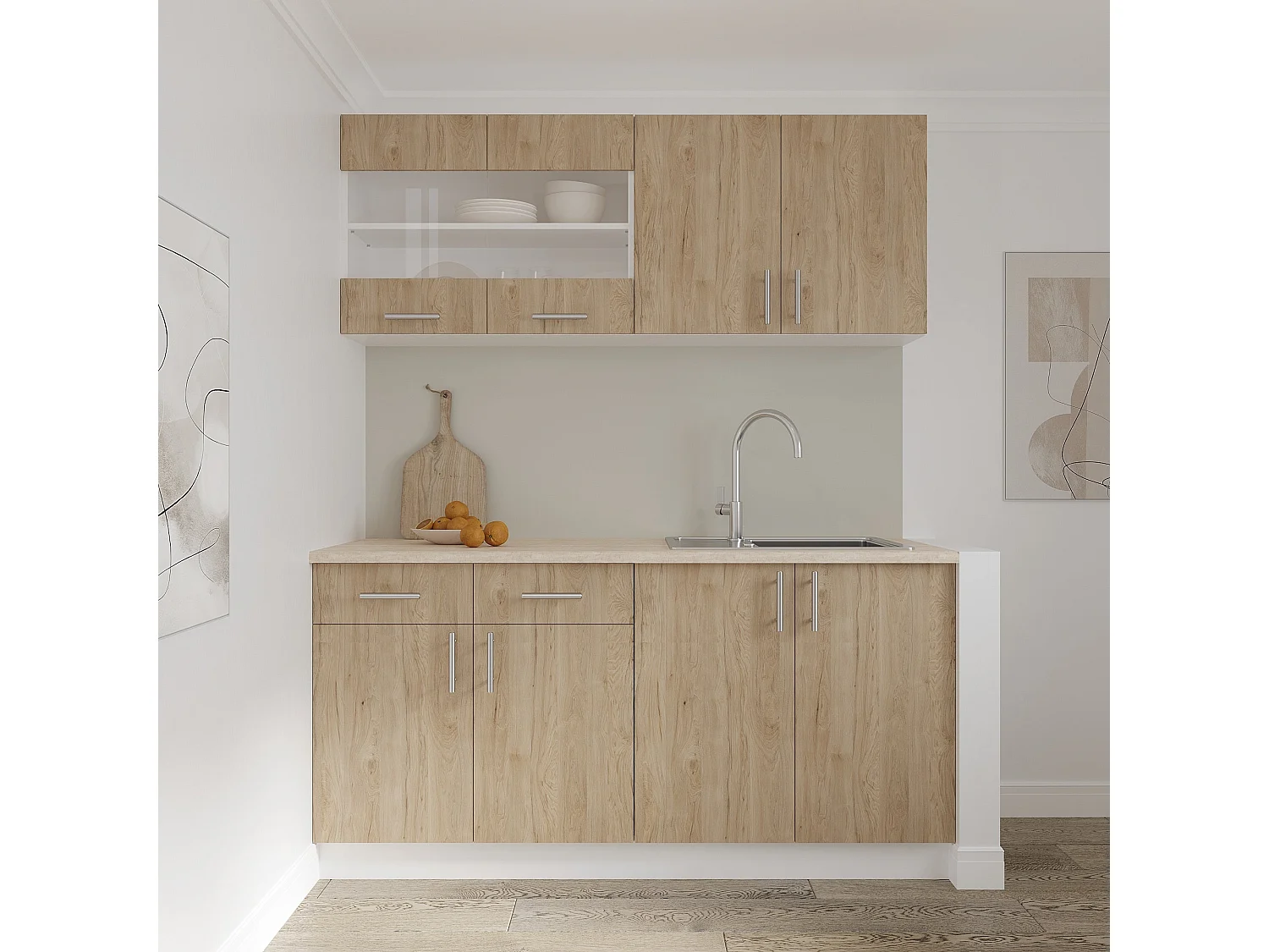 Armadio a muro Karo, 2 ante in vetro, legno naturale/bianco, 80 x 30 x 60 cm