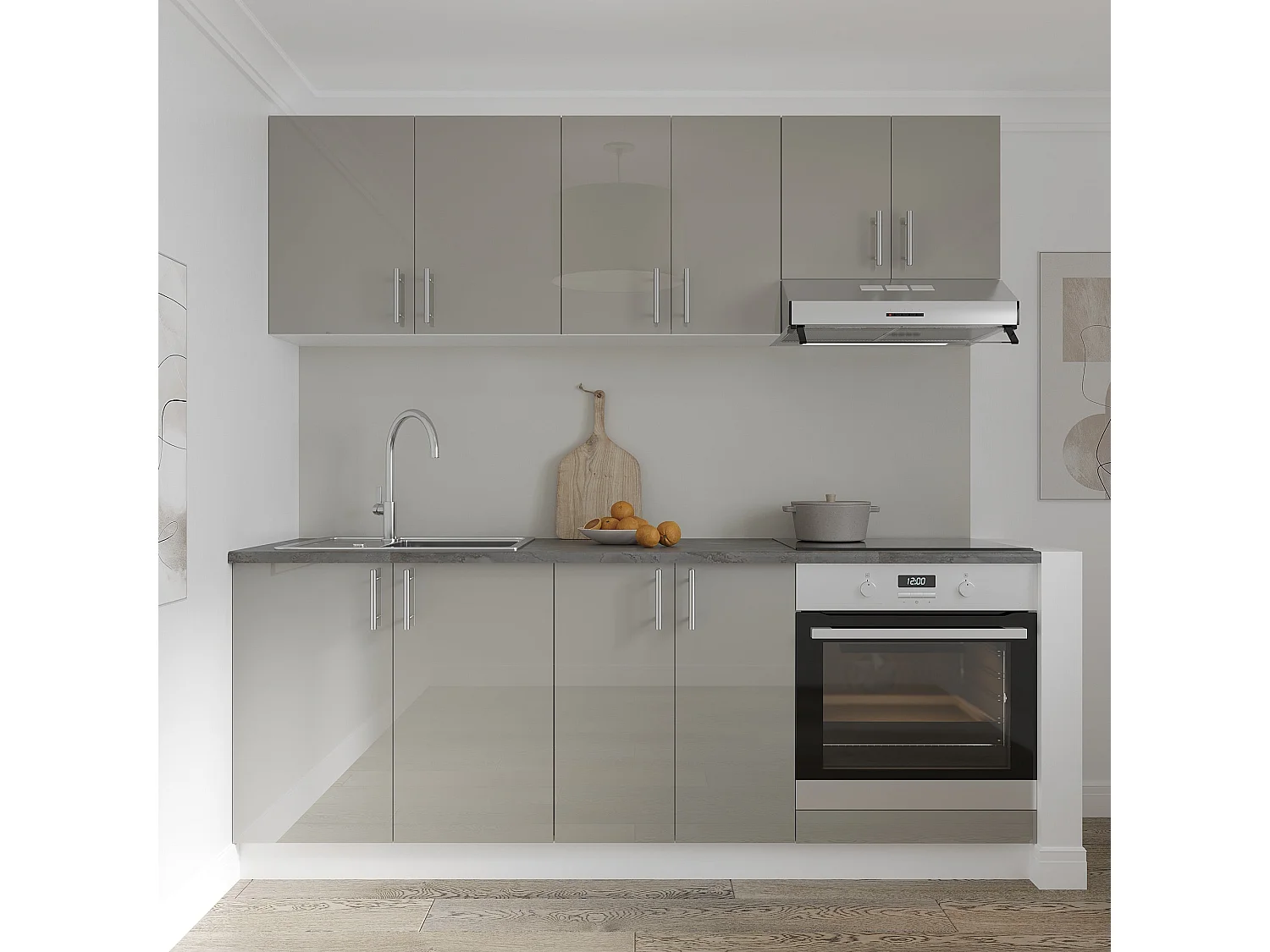 Mobile forno haaus Karo, Grigio Lucido/Bianco, MDF, 60 x 50 x 80 cm