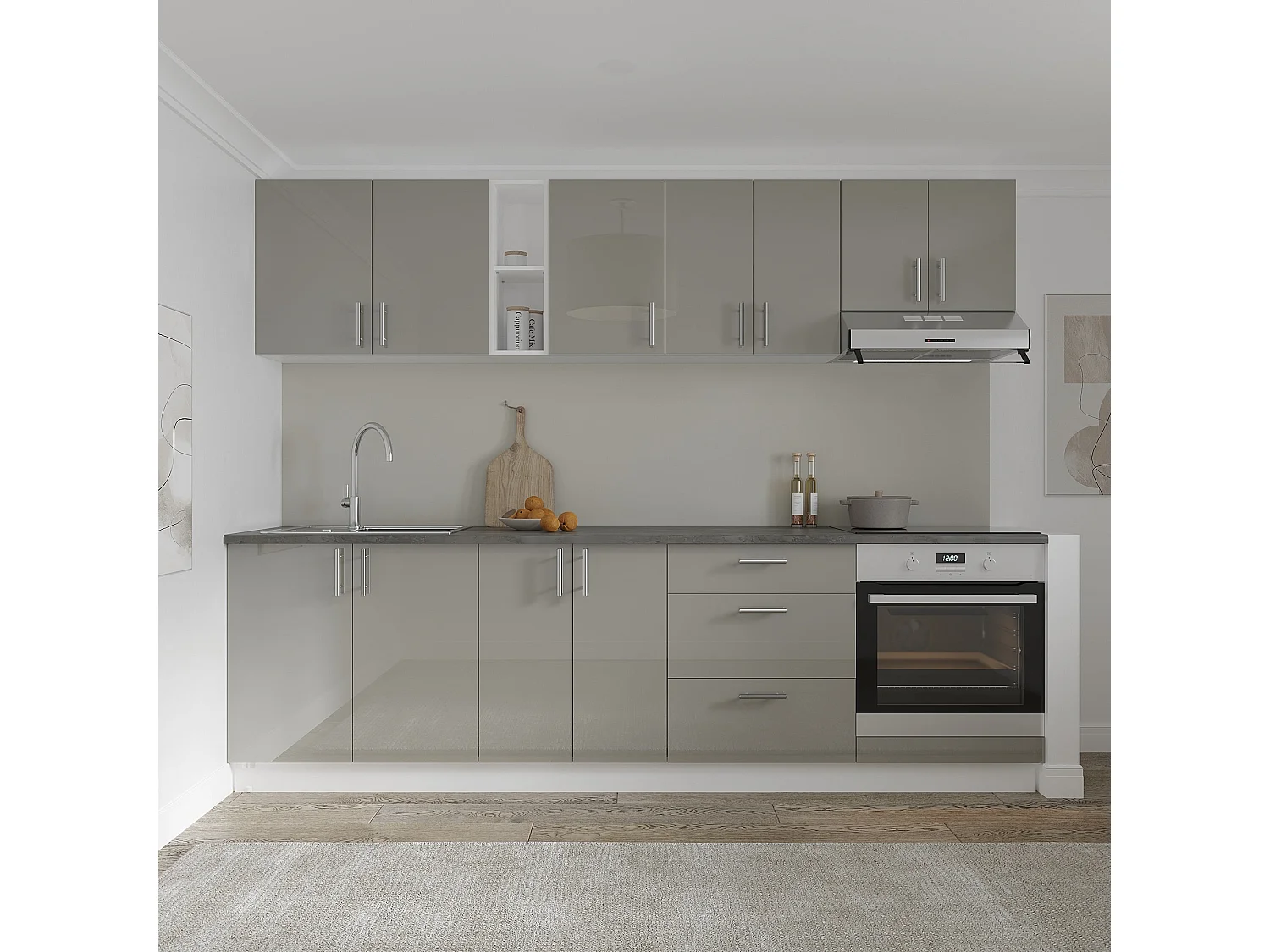 Mobile forno haaus Karo, Grigio Lucido/Bianco, MDF, 60 x 50 x 80 cm