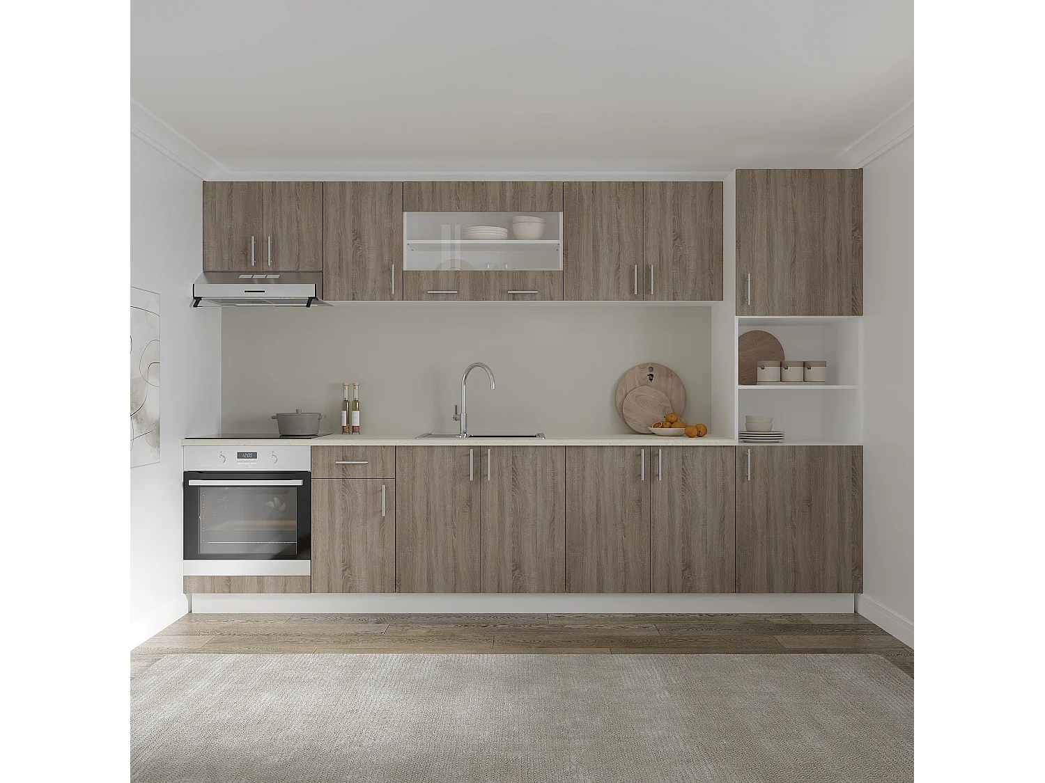 Bovenkast Karo, 2 Deuren, met glas, Donker Sonoma eiken/Wit, 80 x 30 x 60 cm