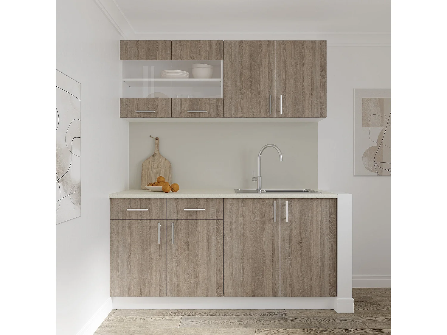 Bovenkast Karo, 2 Deuren, Donker Sonoma eiken/Wit, 80 x 30 x 60 cm