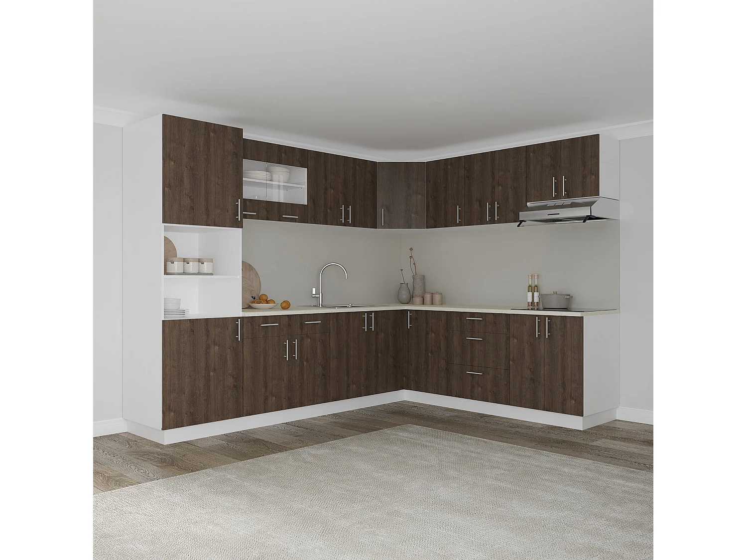 haaus Móvel base de canto Karo, Carvalho Bronze/Branco, 98 x 50 x 80 cm