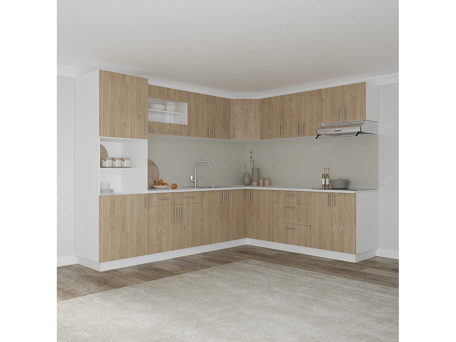 Eck-Unterschrank Karo, Naturholz/Weiß, 98 x 50 x 80 cm