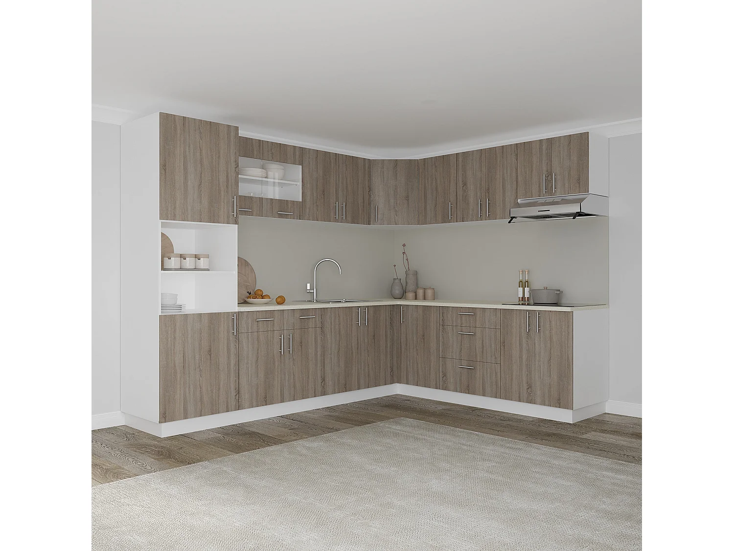 Mobile angolare Karo haaus, Rovere Sonoma scuro/Bianco, 98 x 50 x 80 cm