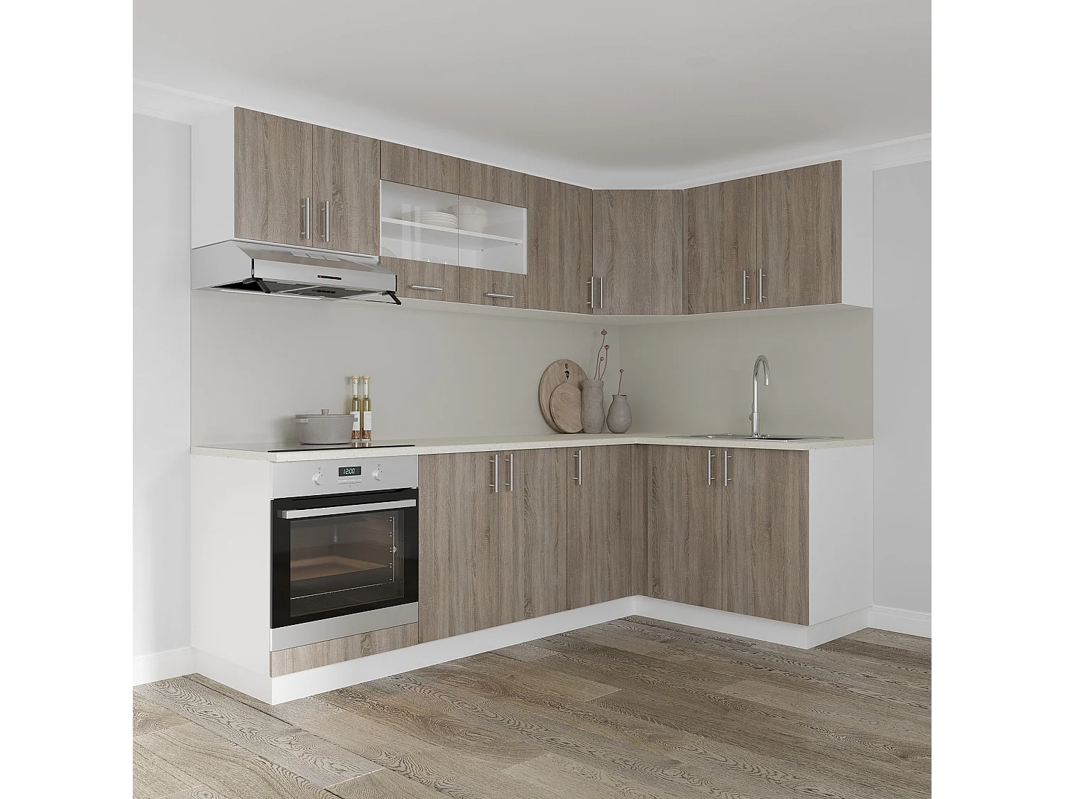 Meuble bas d'angle haaus Karo, Chêne Sonoma Foncé/Blanc, 98 x 50 x 80 cm