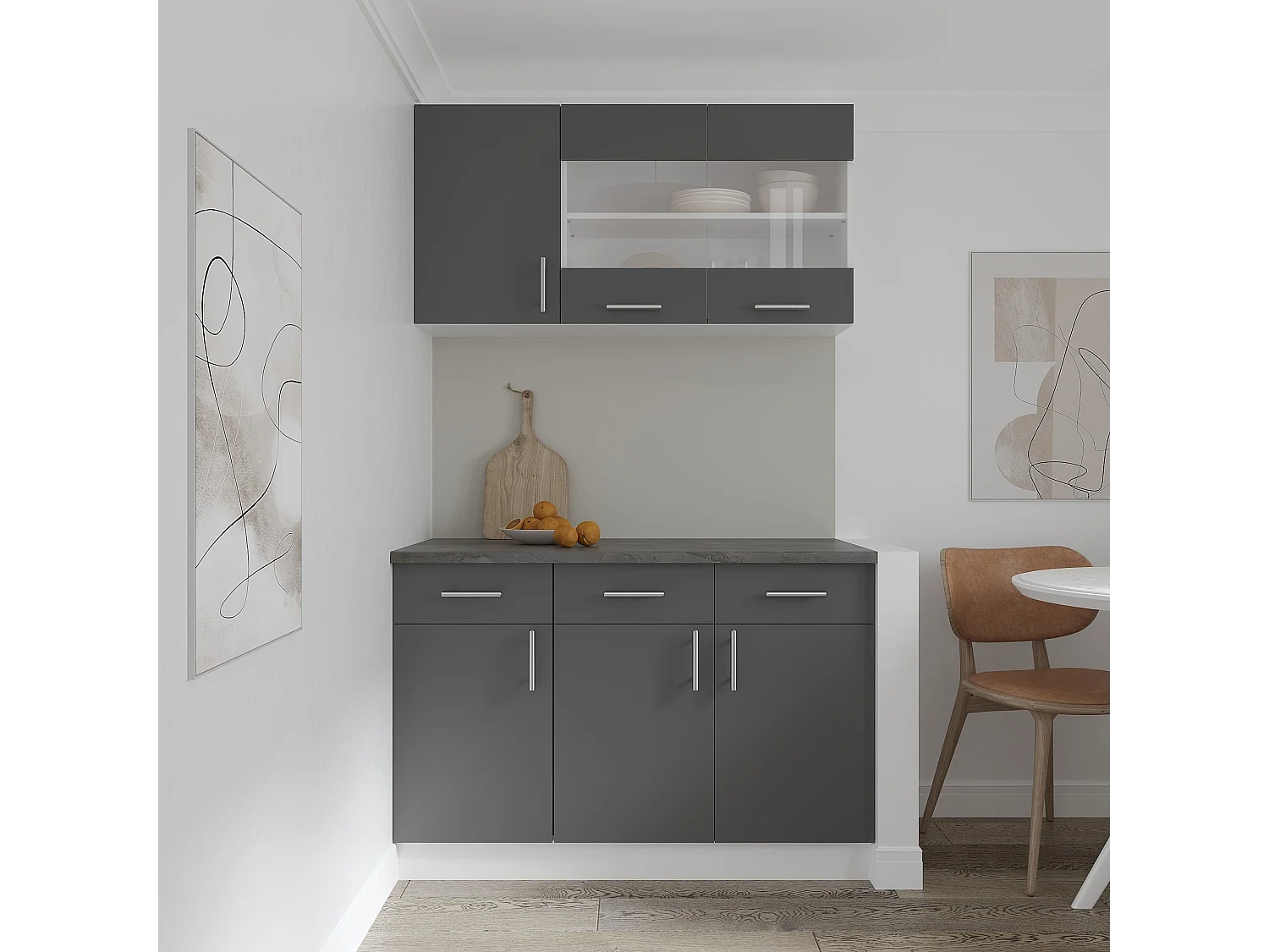 Meuble bas haaus Karo, 2 tiroirs, 2 portes, Anthracite/Blanc, 80 x 50 x 80 cm