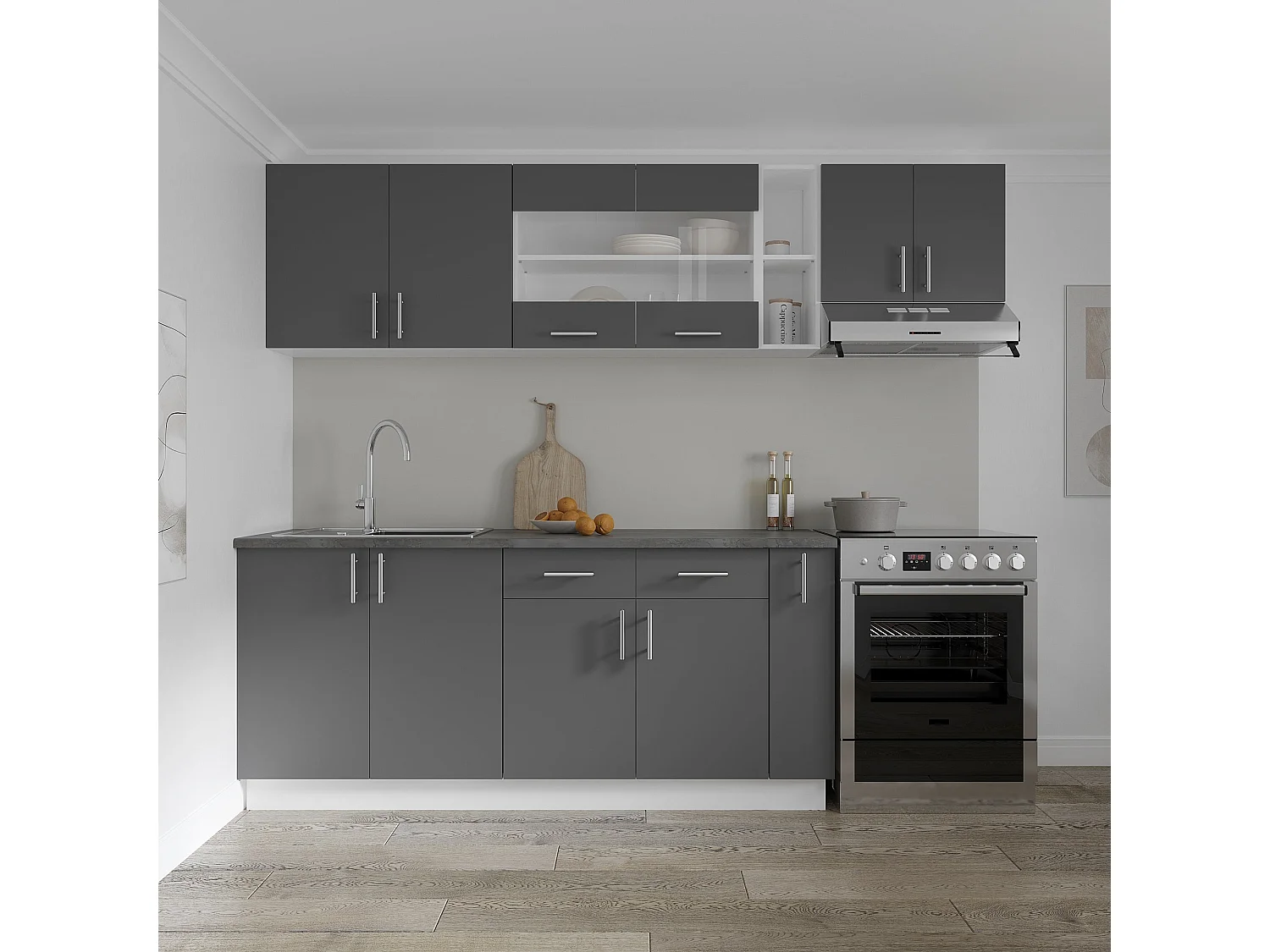 Meuble bas haaus Karo, 2 tiroirs, 2 portes, Anthracite/Blanc, 80 x 50 x 80 cm