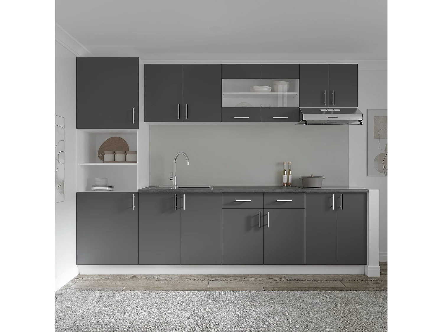 Unterschrank Karo, 2 Schubladen, 2 Türen, Anthrazit/Weiß, 80 x 50 x 80 cm