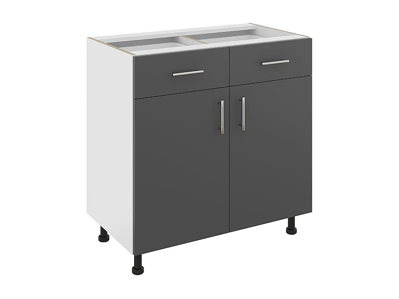 Mobile base haaus Karo, 2 cassetti, 2 ante, Antracite/Bianco, 80 x 50 x 80 cm