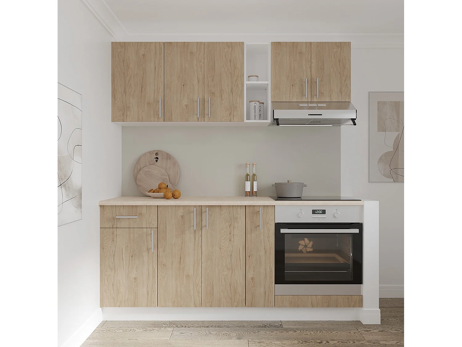 Mueble alto haaus Karo, 1 puerta de cristal, Madera natural/Blanco, 40 x 30 x 60 cm