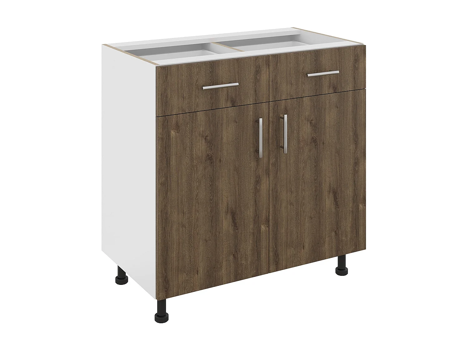 Mobile base haaus Karo, 2 cassetti, 2 ante, Rovere Bronzo/Bianco, 80 x 50 x 80 cm