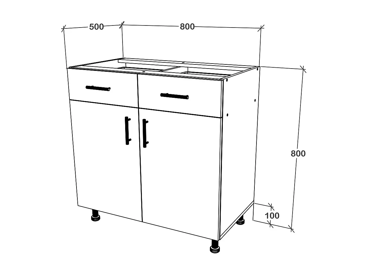 Mobile base haaus Karo, 2 cassetti, 2 ante, Rovere Bronzo/Bianco, 80 x 50 x 80 cm