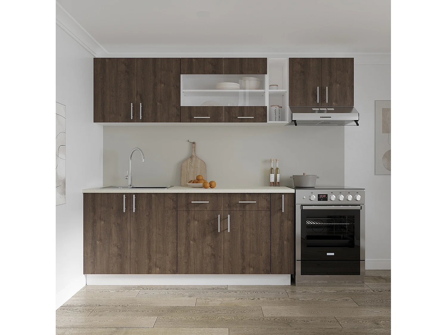 Mobile base haaus Karo, 2 cassetti, 2 ante, Rovere Bronzo/Bianco, 80 x 50 x 80 cm