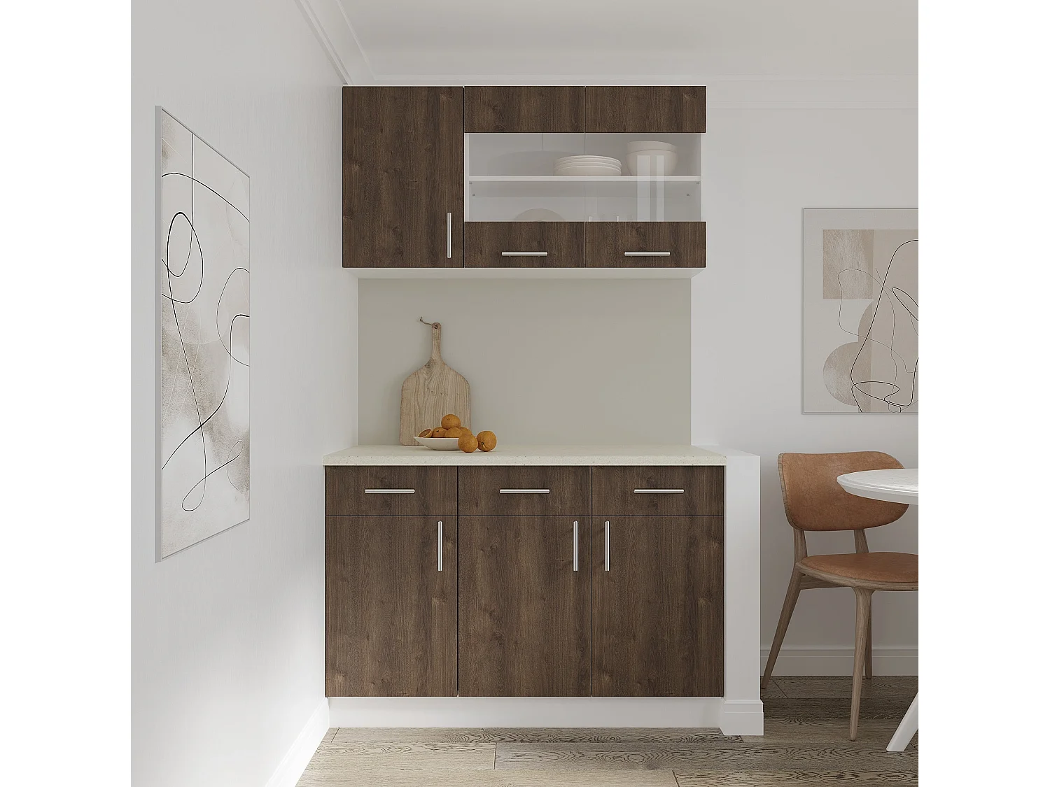 Meuble bas haaus Karo, 2 tiroirs, 2 portes, Chêne bronze/Blanc, 80 x 50 x 80 cm