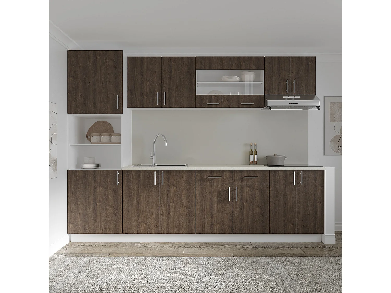 Meuble bas haaus Karo, 2 tiroirs, 2 portes, Chêne bronze/Blanc, 80 x 50 x 80 cm
