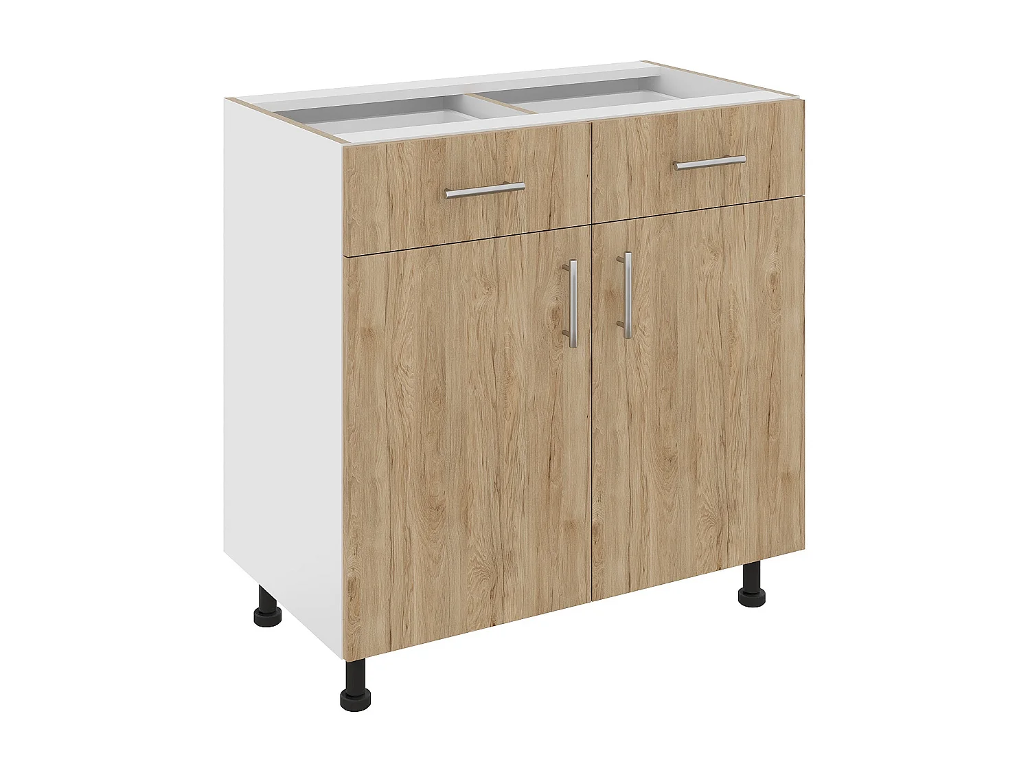 Mueble bajo haaus Karo, 2 cajones, 2 puertas, Madera Natural/Blanco, 80 x 50 x 80 cm